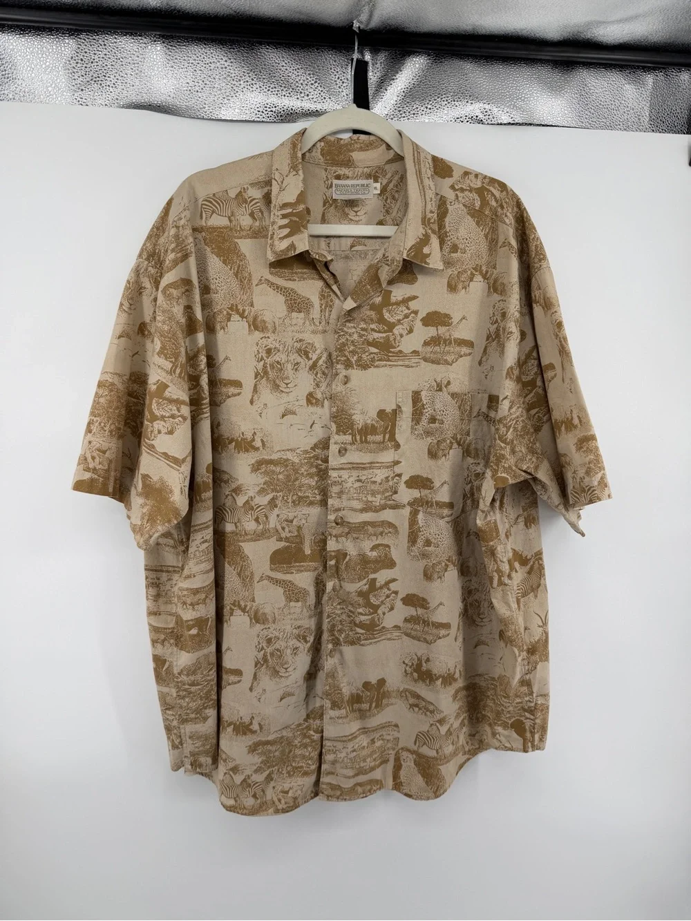 Vtg 80s Banana Republic Heritage ResortWear Safari Travel Co Toile Shirt XL